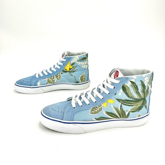 Men Sz 5.5 Vans Sk8hi Slim Lace High Sneaker Skateboard Van Doren Blue/Tropical - Picture 3 of 16